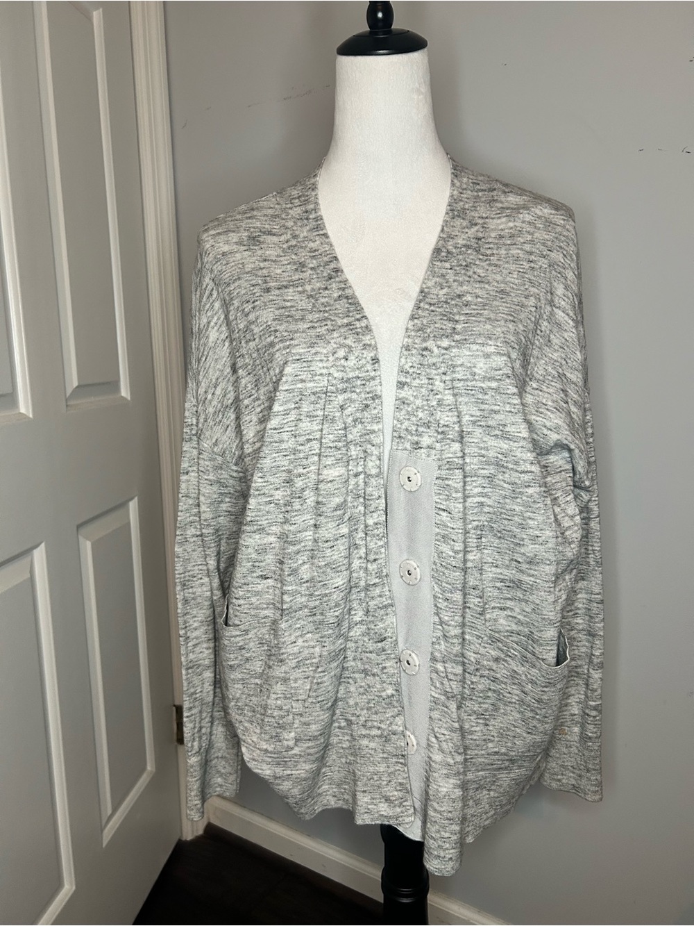 CAbi Gray Space Dyed Oversized Button-Front Cardigan